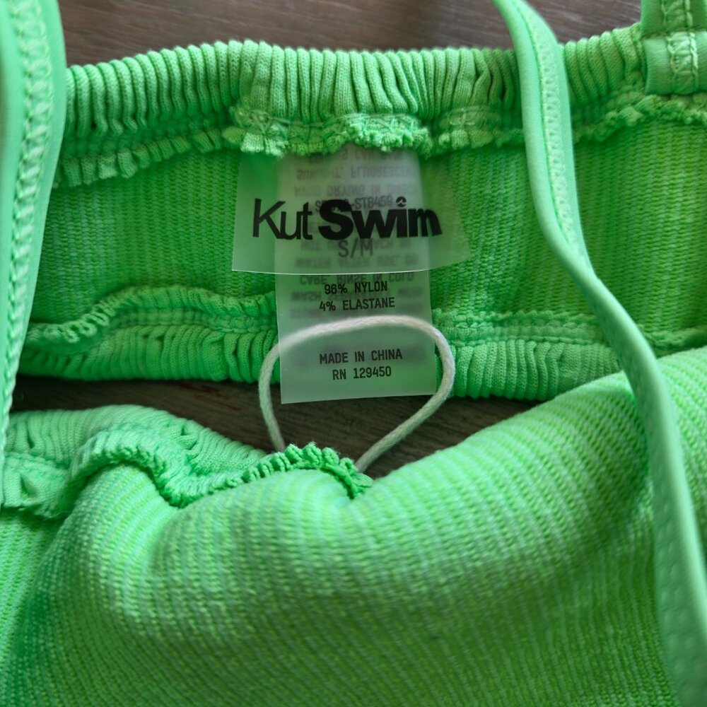 KUT SWIM Crinkle Bikini Set NEW with Tags Bright Green Womens Small - Picture 5 of 5